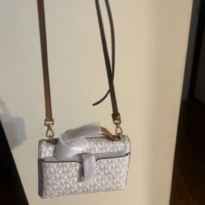 Michael Kors Cream and Brown Logo Crossbody Bag